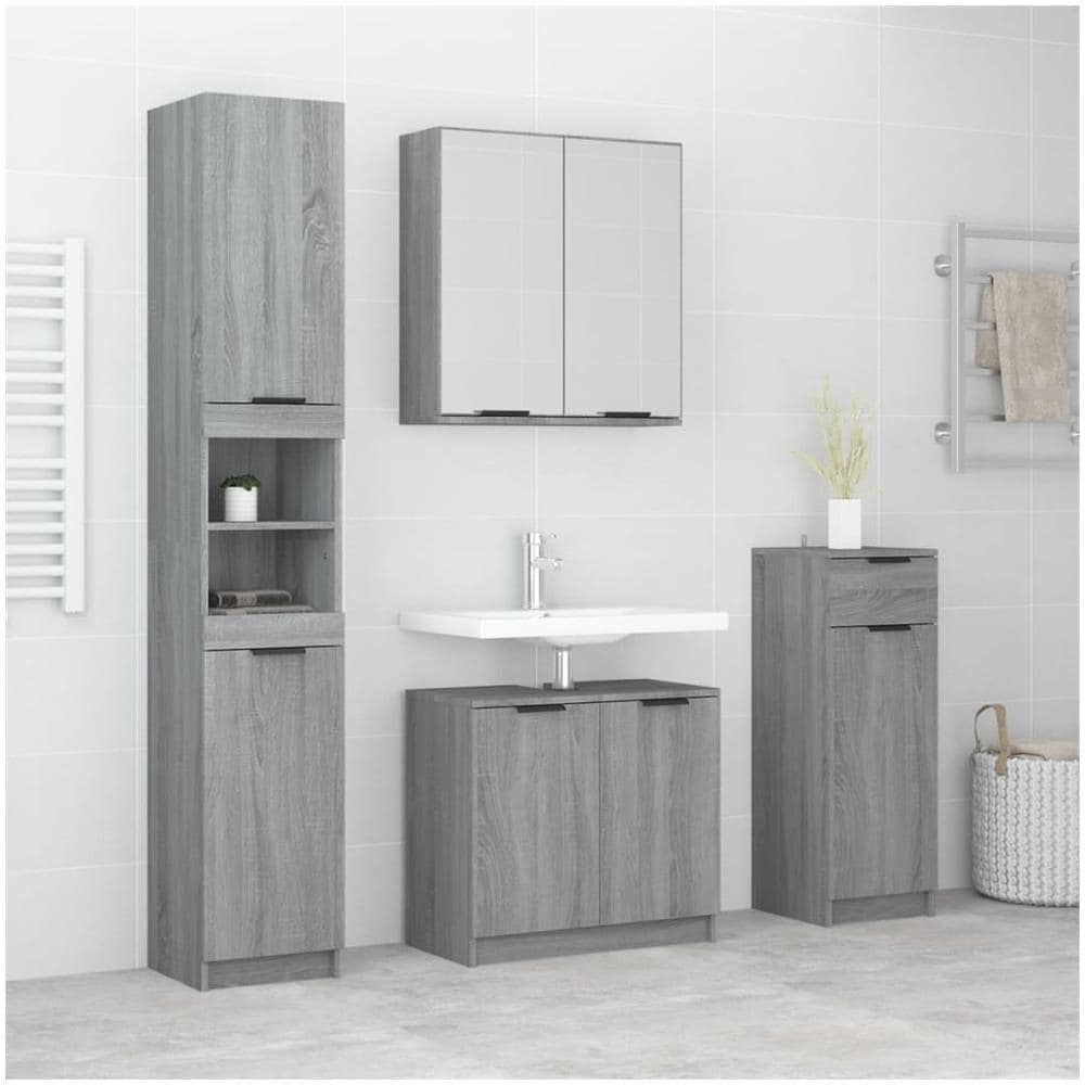 Set Mobili Da Bagno 4 Pz Grigio Sonoma In Legno Multistrato - Foto 1