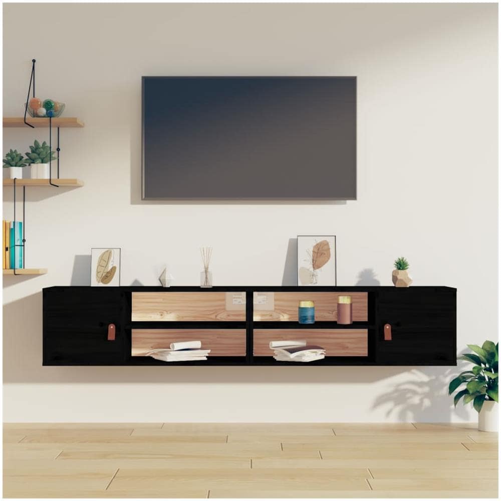 Pensili 2 Pz Neri 80x30x30 Cm In Legno Massello Di Pino - Foto 1