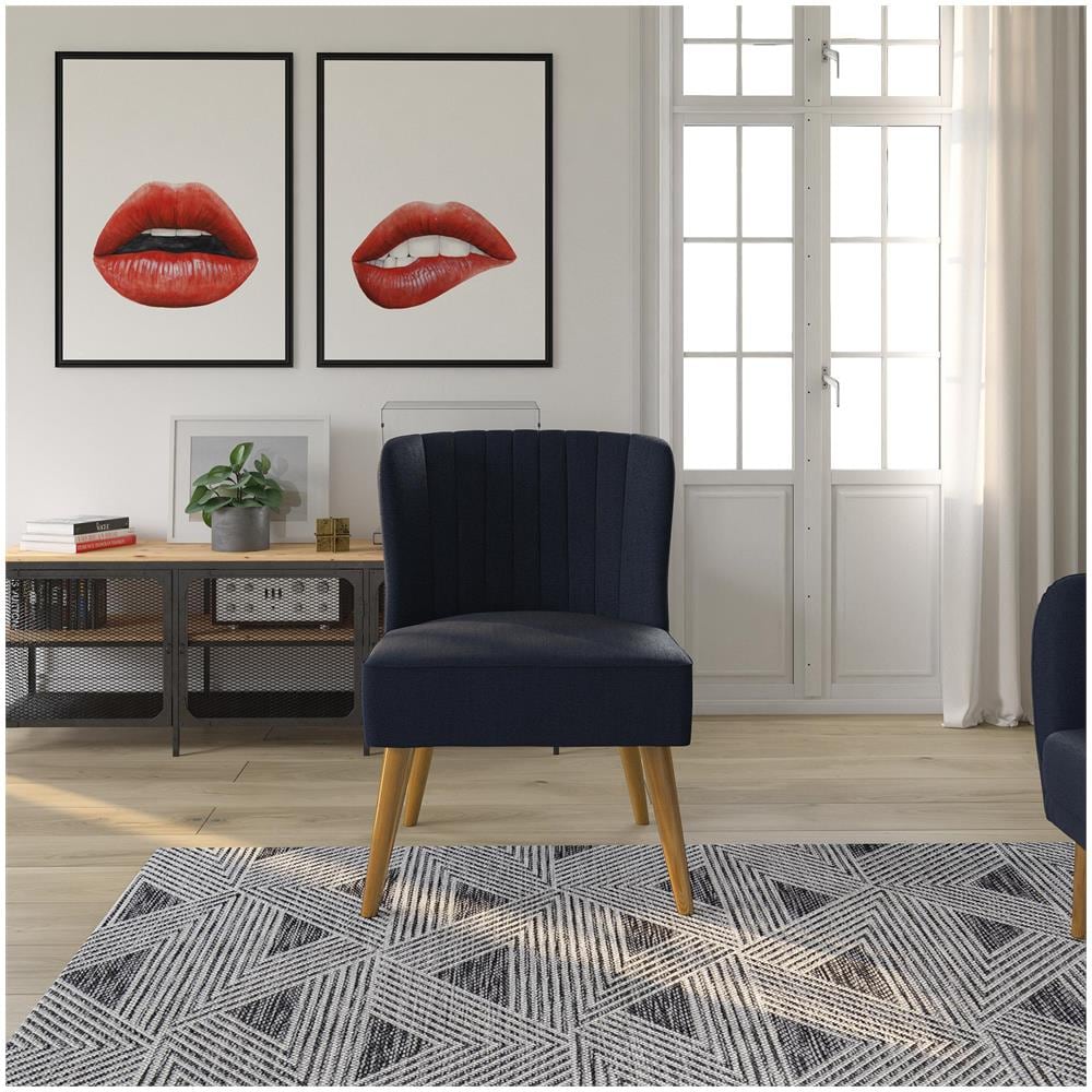 Brittany Sedia Accento Imbottita In Lino Blu Navy - Foto 6