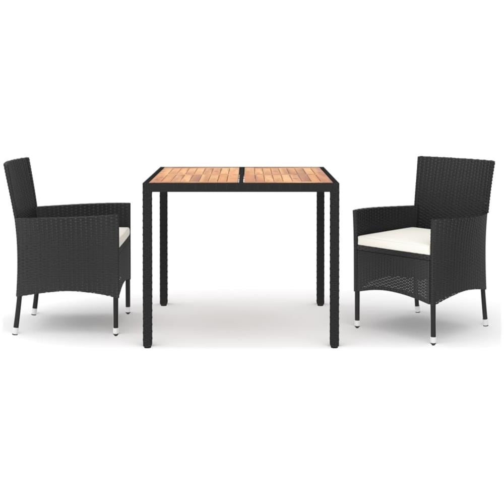 Set Da Pranzo Da Giardino 3 Pz Con Cuscini Nero In Polyrattan - Foto 1