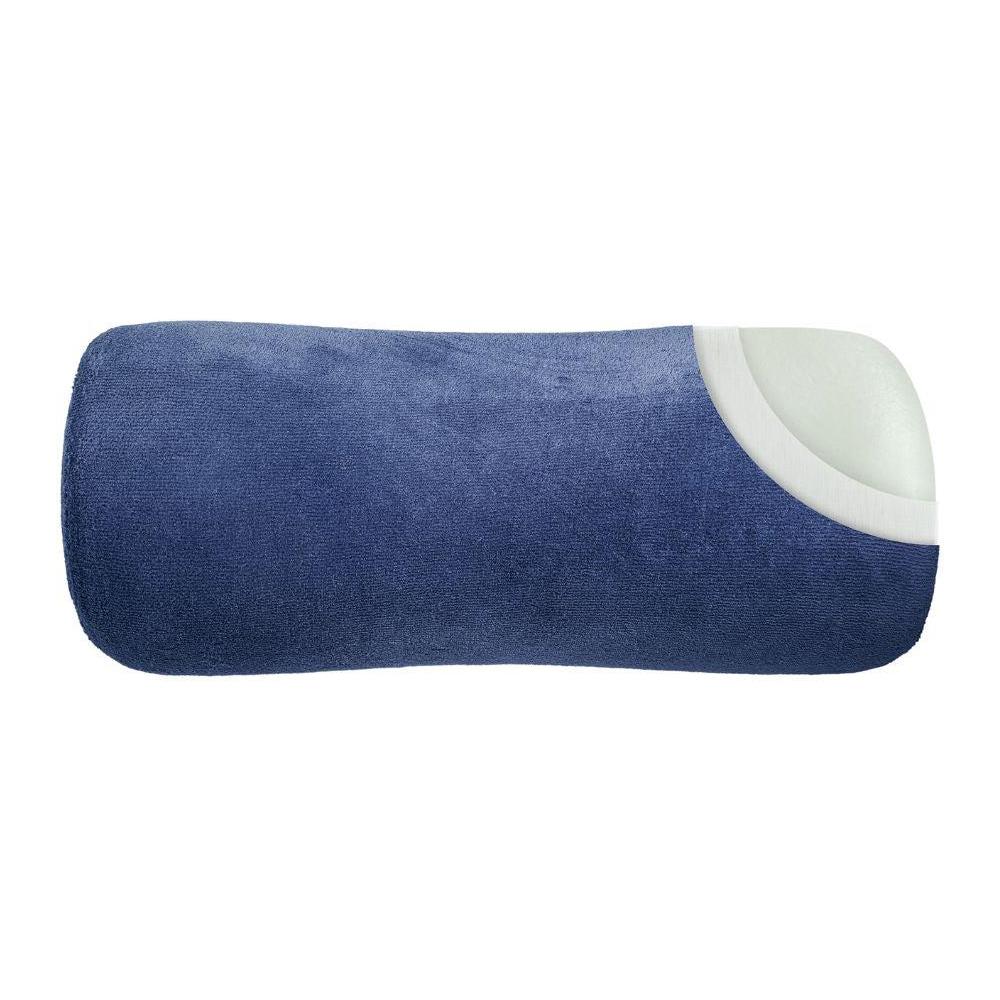 Cuscino Cilindrico Ergonomico da Viaggio con Cinturino Elastico e Fodera in Velluto di Cotone Colore Blu 27?12 cm - Foto 8