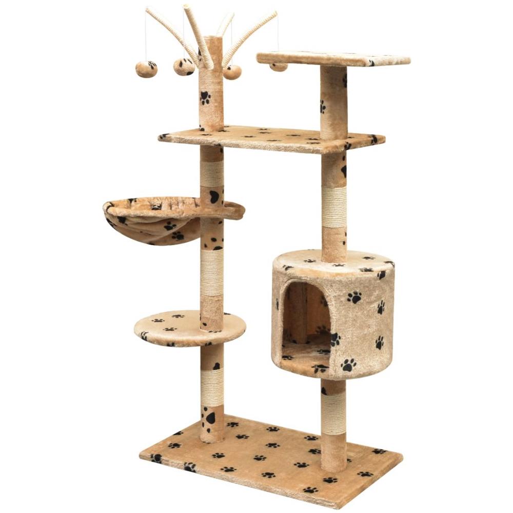 Albero Per Gatti Tiragraffi Sisal 125 Cm Zampe Stampate Beige - Foto 2