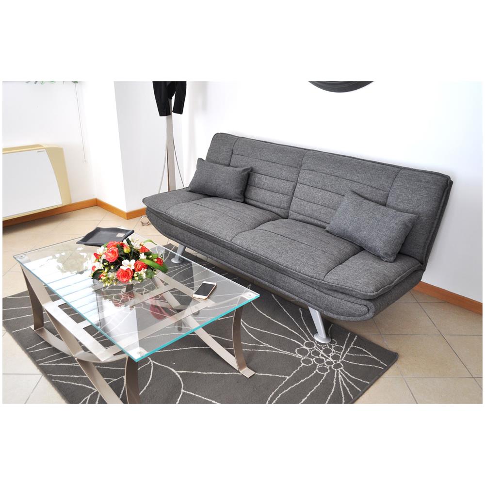 Samira - Divano letto clic clac in tessuto grigio, divano 3 posti ... Samira - Divano letto clic clac in tessuto grigio, divano 3 posti ...