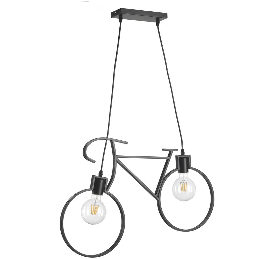 Lampada A Sospensione Bicicletta 2 Luci In Metallo Nero - Foto 1