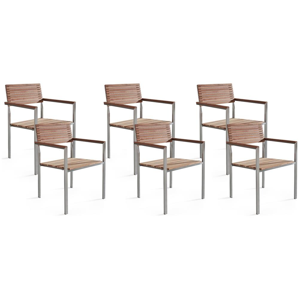 Set 6 Sedie Da Giardino In Legno Marrone Chiaro E Acciaio Viareggio - Foto 1
