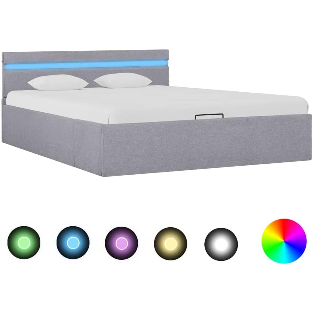 Letto Idraulico Contenitore Led Grigio Chiaro Tessuto 140x200cm - Foto 1