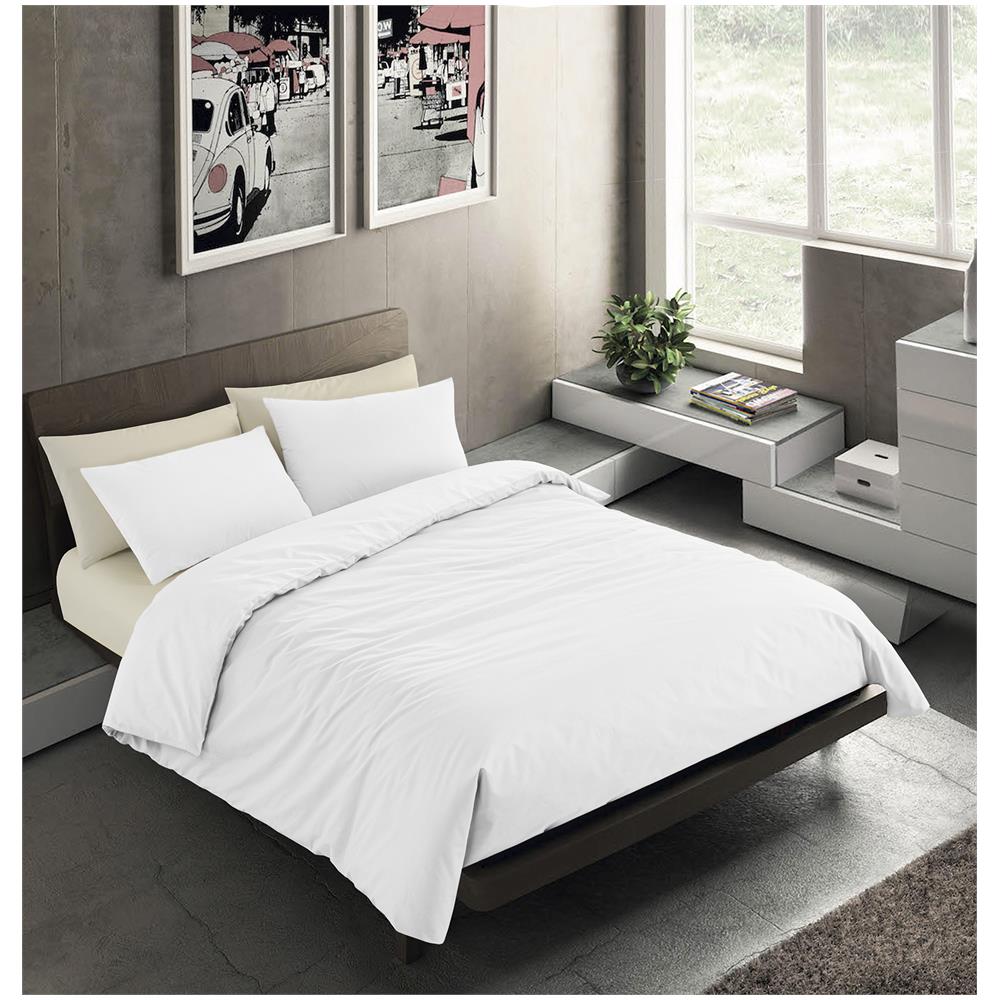 Set Copripiumino Bicolor 100% Microfibra Con Federa Double Face - Una Piazza E Mezza 200x200 Cm - Bianco / bianco - Foto 1
