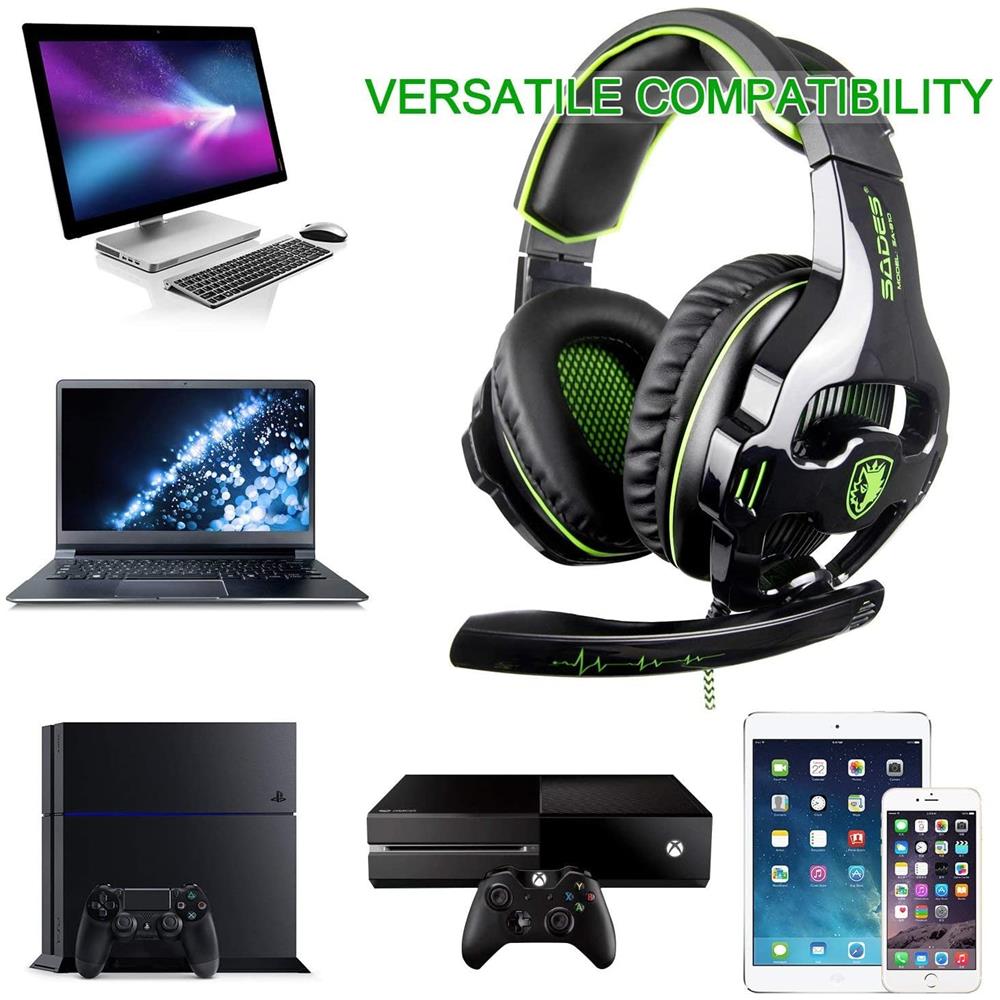 SADES - Sa810 Nuova Versione Nuovo Xbox One, Ps4 Cuffie Gaming 3,5  Millimetri Cablata Over-ear Rumore Isolante Controllo Del Volume Per Mac /  pc / laptop / ps4 / xbox One[ nero \u0026 Verde] - ePRICE