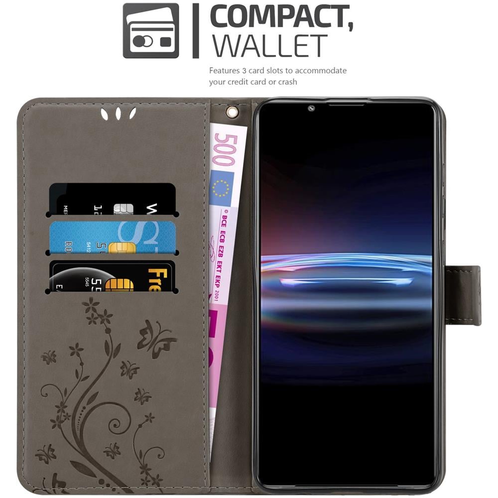 Cadorabo Custodia Compatibile Con Sony Xperia Pro-i In Grigio Fiore - Coperchio Protettivo In Design Floreale Con Chiusura Magnetica, Funzione Stand E Slot Per Carte - Foto 2