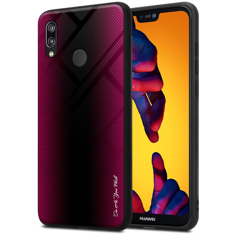 Custodia Compatibile Con Huawei P20 Lite - Ottica A Strisce In Cremisi Rosa - Coperchio Protettivo In Vetro Temperato E Silicone Tpu - Foto 1