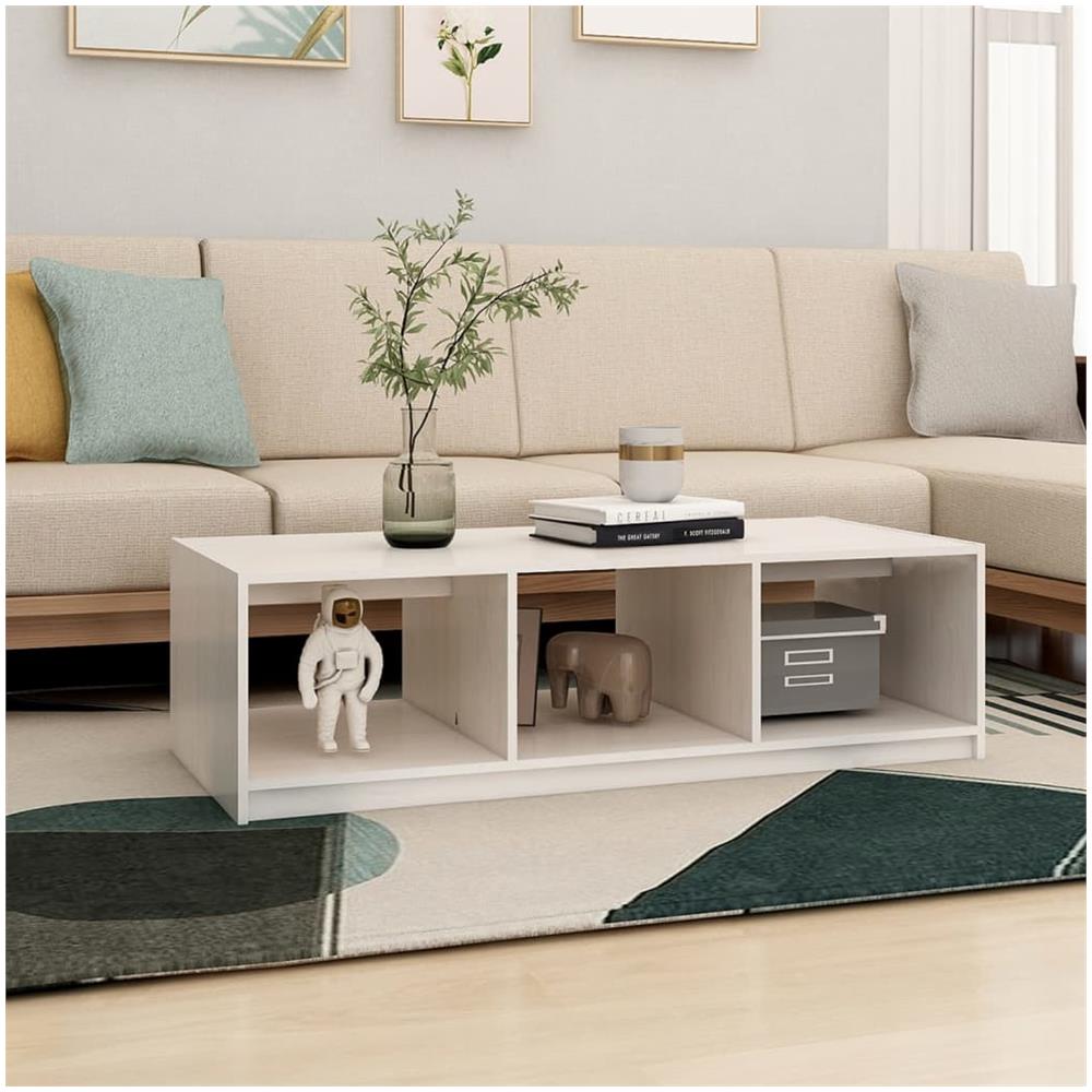 Tavolino Da Salotto Bianco 110x50x34 Cm Legno Massello Di Pino - Foto 3