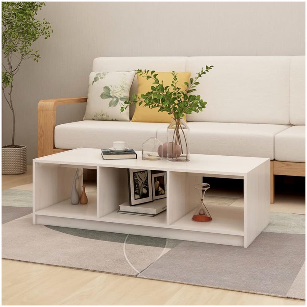Tavolino Da Salotto Bianco 110x50x34 Cm Legno Massello Di Pino - Foto 1