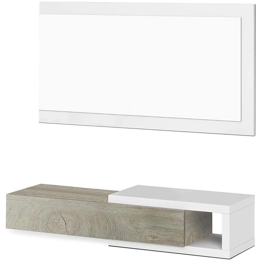 Mobile Da Ingresso Mcallen, Entratina Reversibile Con Specchio, Mobile Per Atrio Con Cassetto, Svuotatasche Per Appartamenti, 95x26h69 Cm, Bianco E Rovere - Foto 2