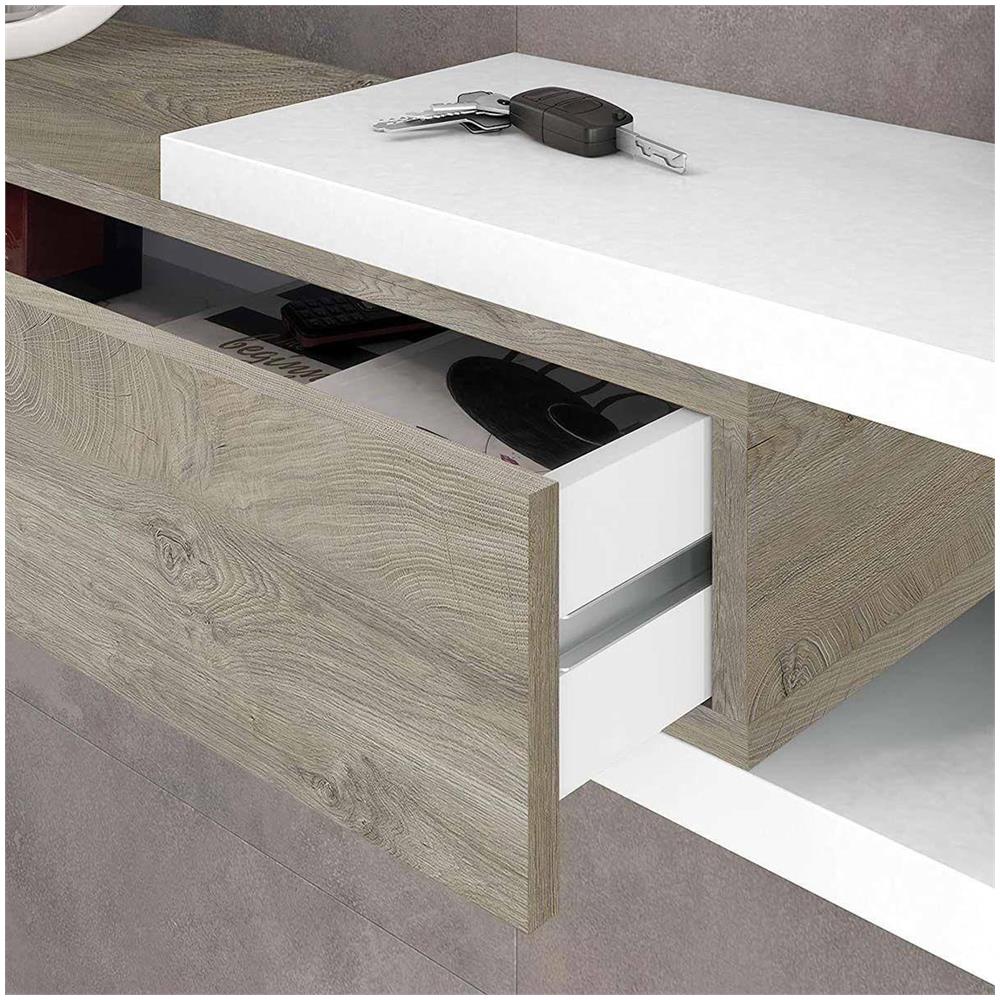 Mobile Da Ingresso Mcallen, Entratina Reversibile Con Specchio, Mobile Per Atrio Con Cassetto, Svuotatasche Per Appartamenti, 95x26h69 Cm, Bianco E Rovere - Foto 4