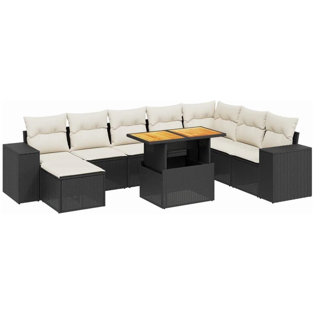 Set Divani da Giardino 9 pz con Cuscini Nero in Polyrattan - Foto 1