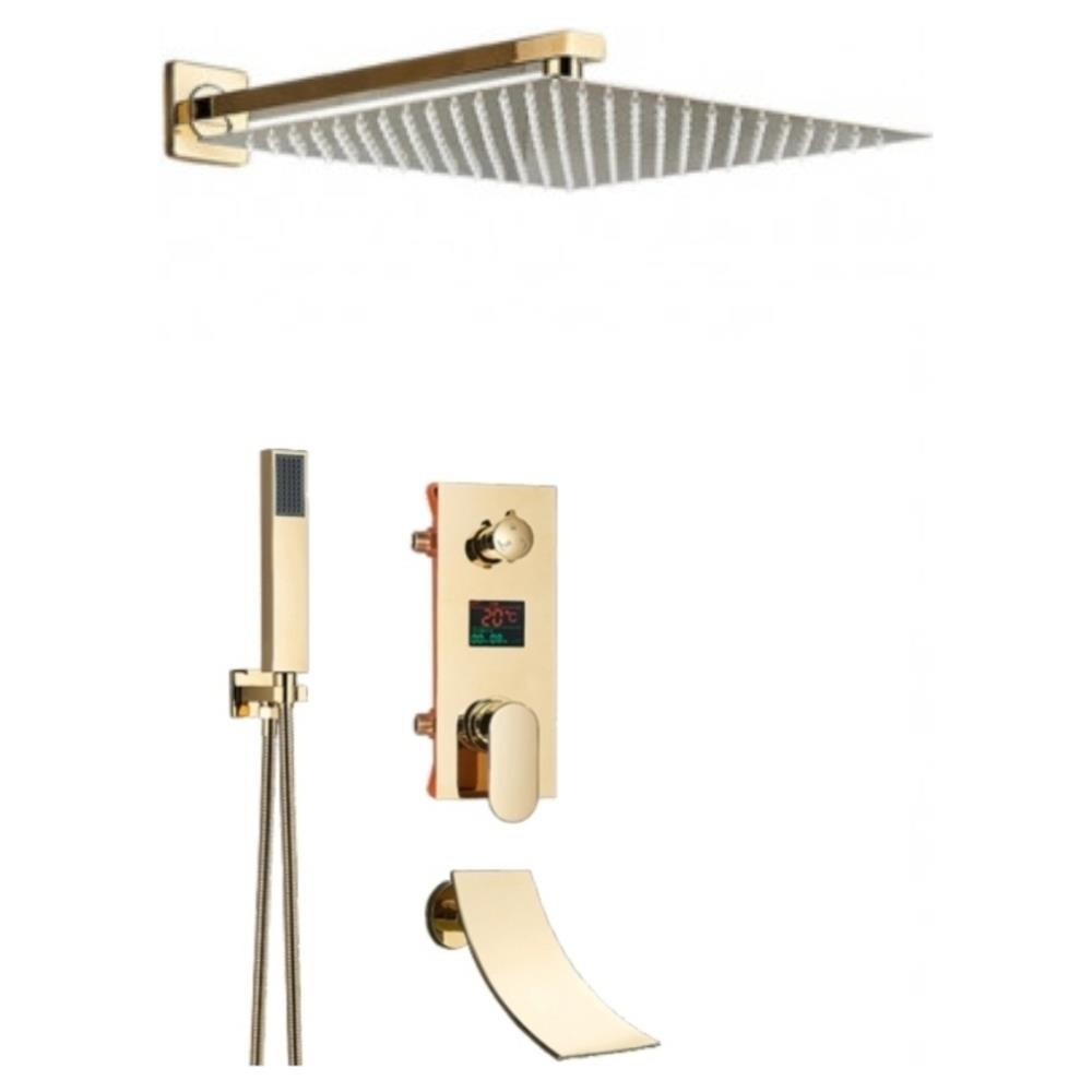 Set miscelatore doccia, Blackswan, tipo M60.13, modello oro lucido con bocca a cascata, misura 30 cm - Foto 1