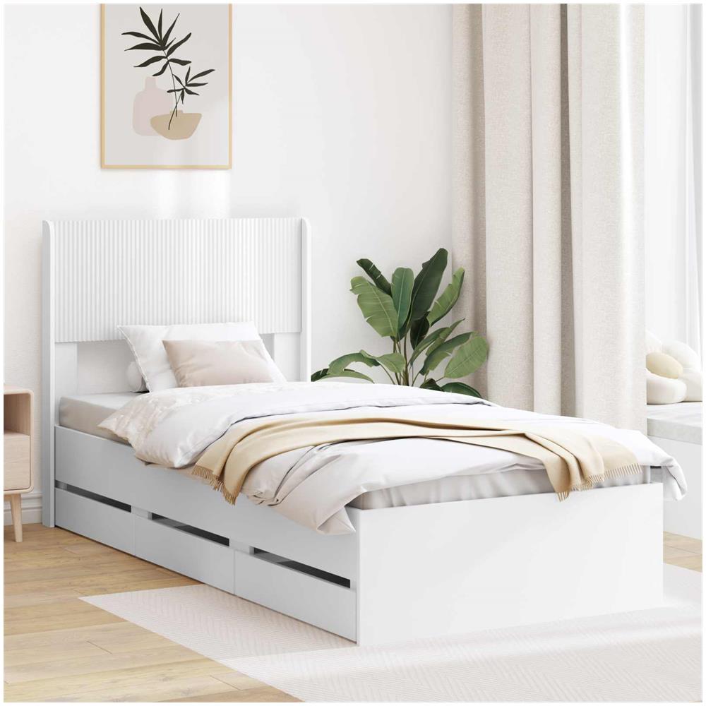 Struttura del letto con stoccaggio e testata Bianco 75 x 190 cm - Foto 1