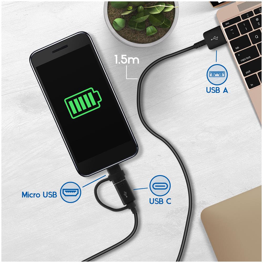 Cavo Micro-usb / Usb Tipo-c Verso Usb 2 In 1 1.5m Originale Samsung - Nero - Foto 5