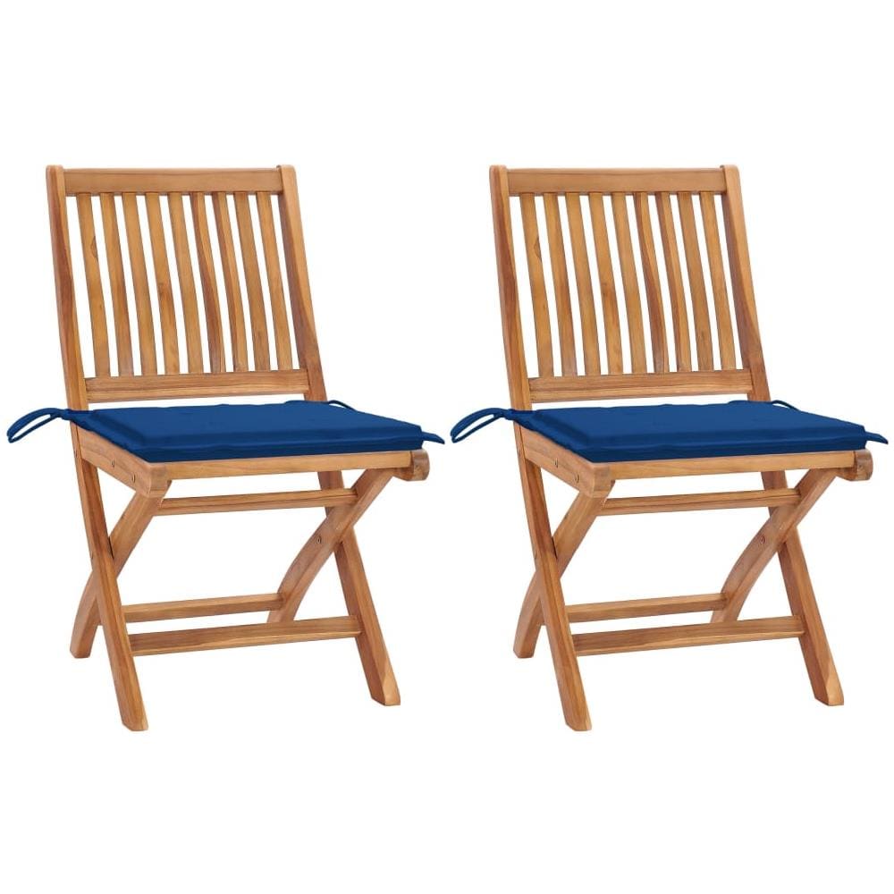 Sedie Da Giardino 2 Pz Con Cuscini Blu Reale Massello Di Teak - Foto 1