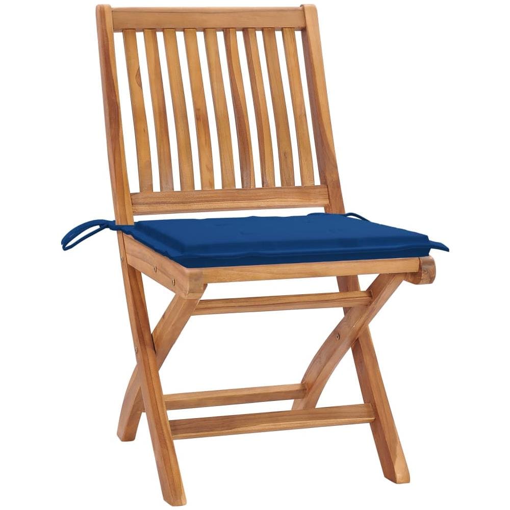 Sedie Da Giardino 2 Pz Con Cuscini Blu Reale Massello Di Teak - Foto 2