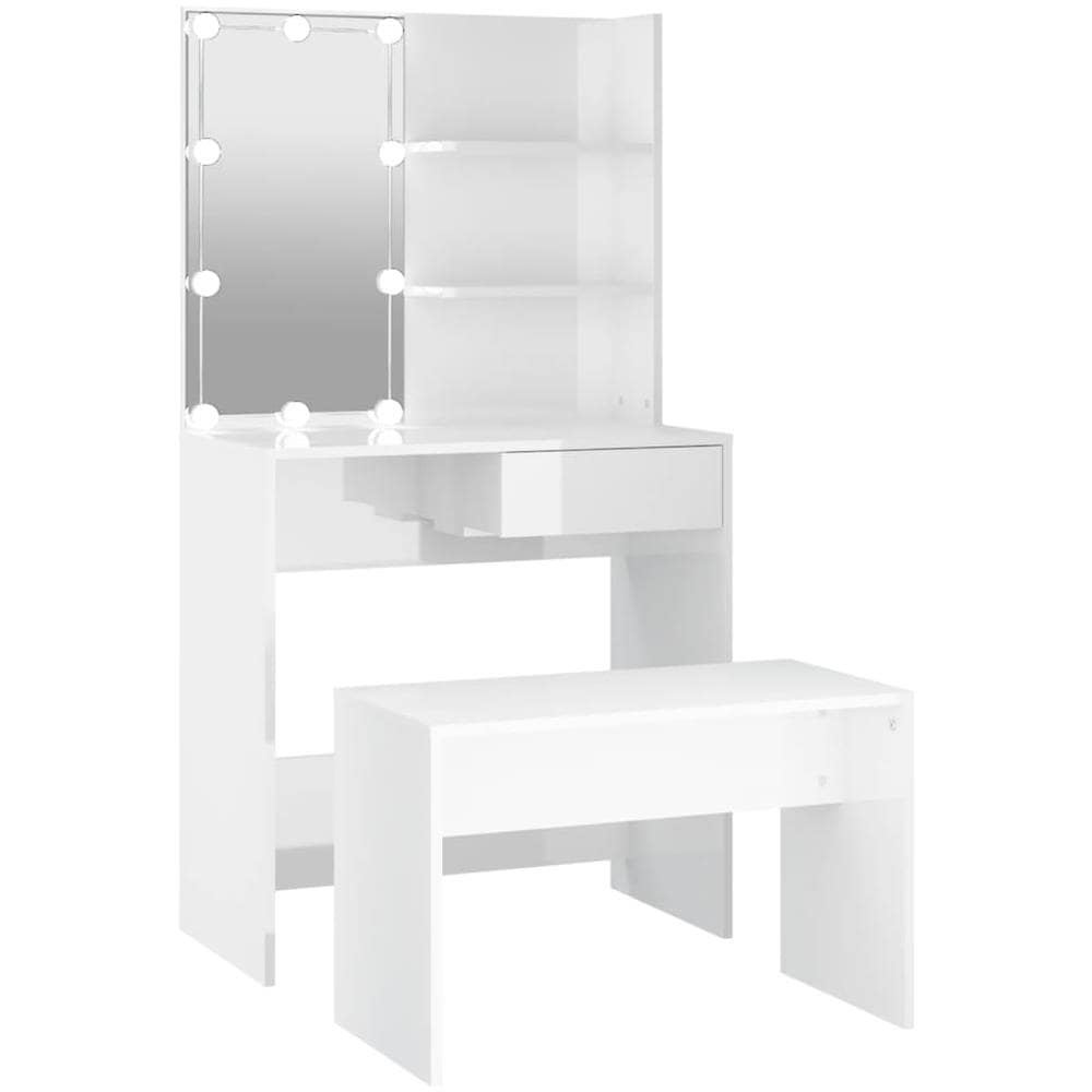 Set Tavolo Da Toeletta Bianco Lucido Con Led Legno Multistrato - Foto 2