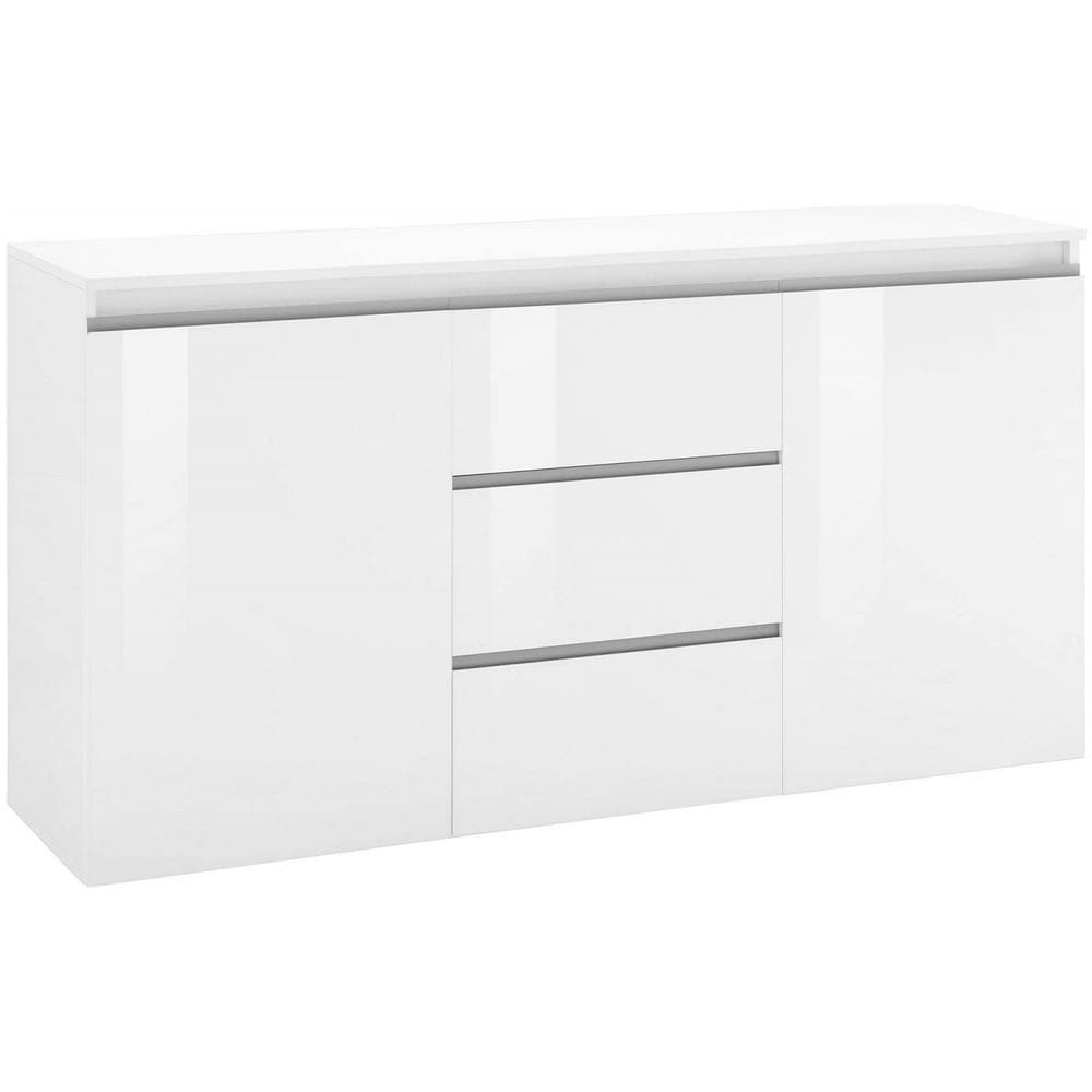 Credenza Daniel, Madia Di Design A 2 Ante 3 Cassetti, Buffet Da Soggiorno, Madia Da Cucina, 100% Made In Italy, Cm 150x40h81, Bianco Lucido - Foto 2
