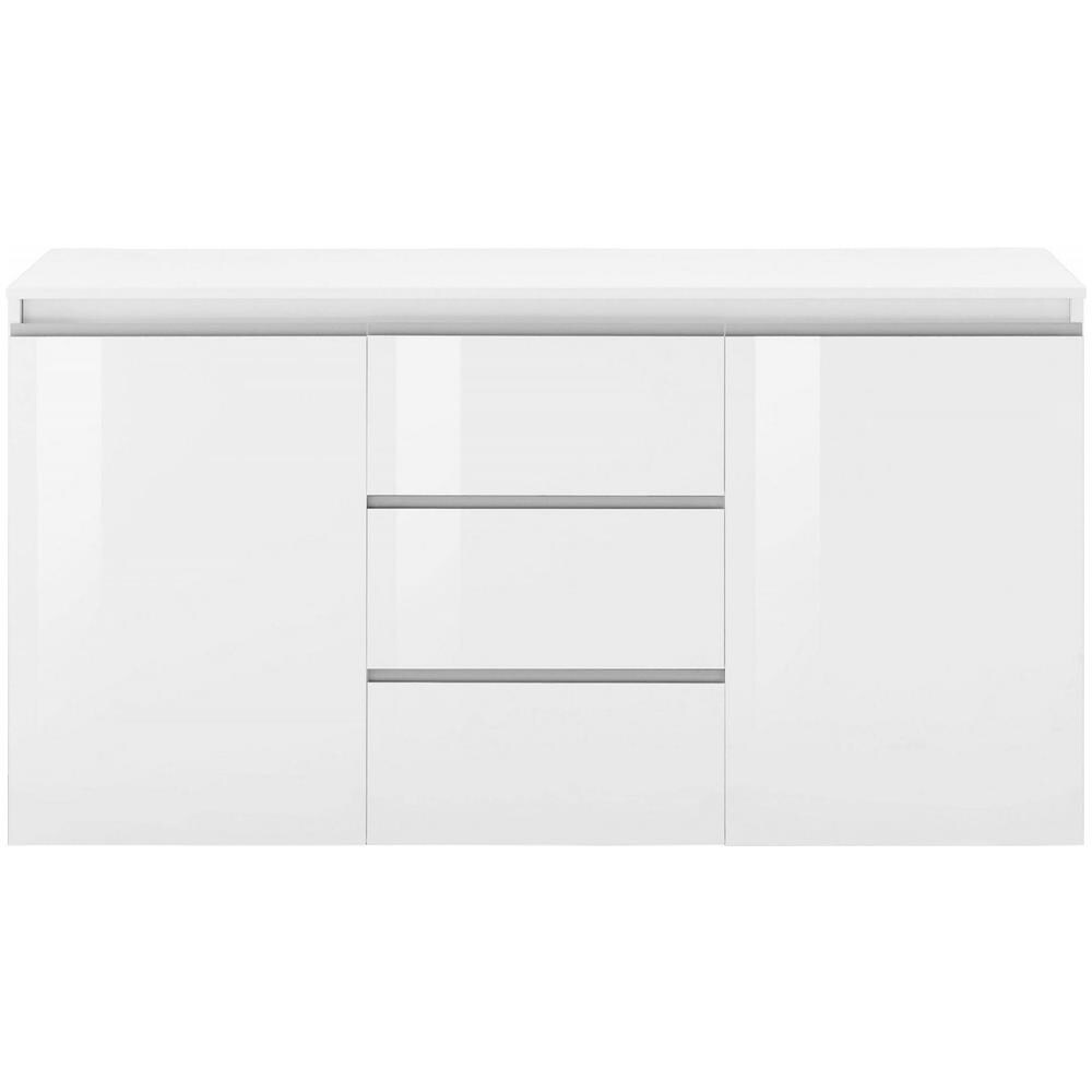 Credenza Daniel, Madia Di Design A 2 Ante 3 Cassetti, Buffet Da Soggiorno, Madia Da Cucina, 100% Made In Italy, Cm 150x40h81, Bianco Lucido - Foto 4