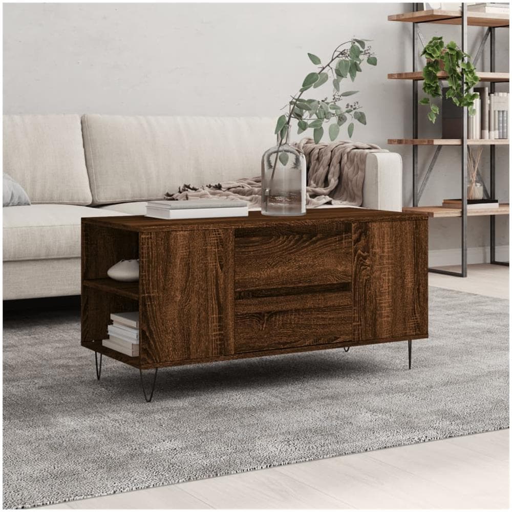 Tavolino Salotto Rovere Marrone 102x44,5x50cm Legno Multistrato - Foto 1