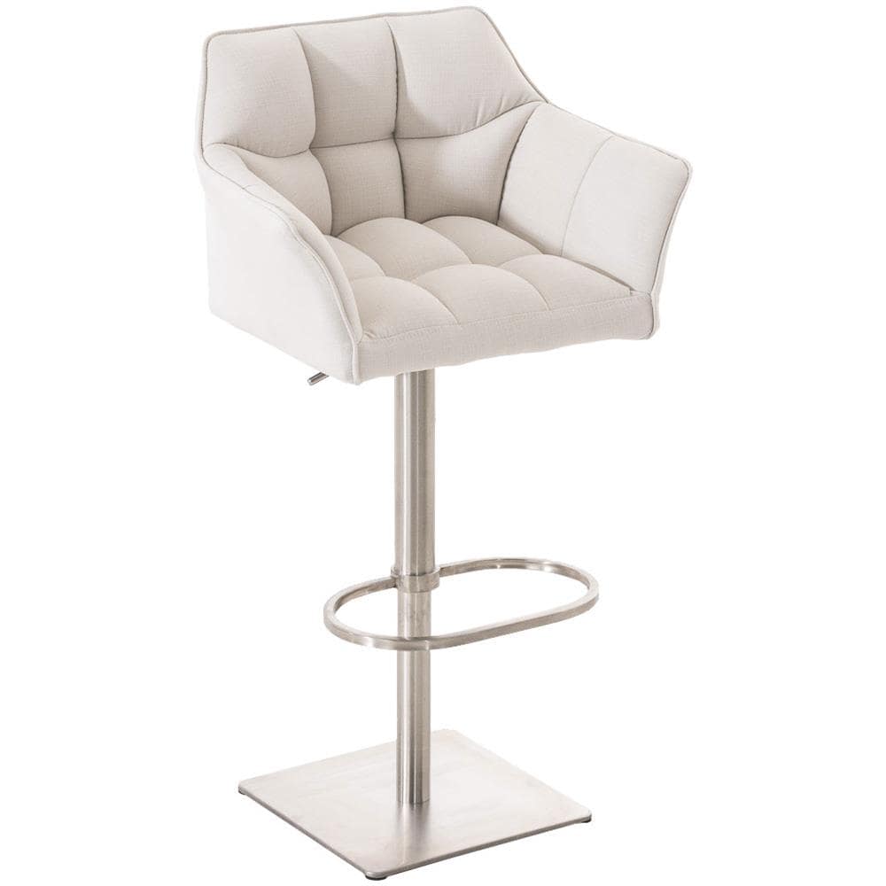 Sgabello Alto Bar Damaso I Sgabello Design Cucina Trapuntato in Tessuto con Braccioli E Schienale Imbottiti l Sedia Sgabello Bar Pub con Poggiapiedi Bianco Acciaio Inox - Foto 1