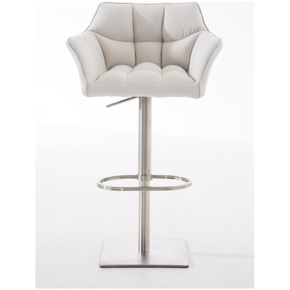 Sgabello Alto Bar Damaso I Sgabello Design Cucina Trapuntato in Tessuto con Braccioli E Schienale Imbottiti l Sedia Sgabello Bar Pub con Poggiapiedi Bianco Acciaio Inox - Foto 2