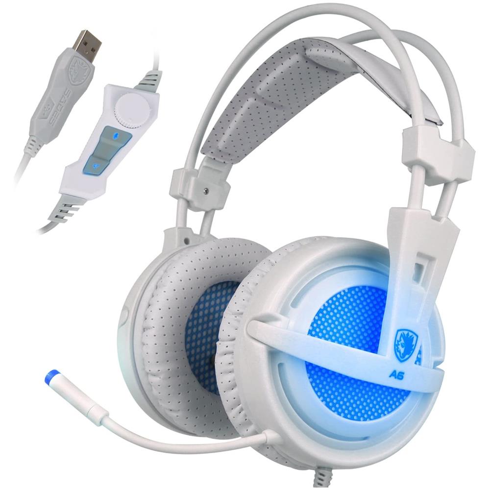 SADES - A6 Pro 7.1 Surround Sound Stereo Pc Gaming Headset Cuffie Ad  Archetto Con Microfono Alta Sensibilit? ? Usb Plug ? c Sopra L' Orecchio  Controllo Volume Respirazione Luci A Led (bianco) - ePRICE