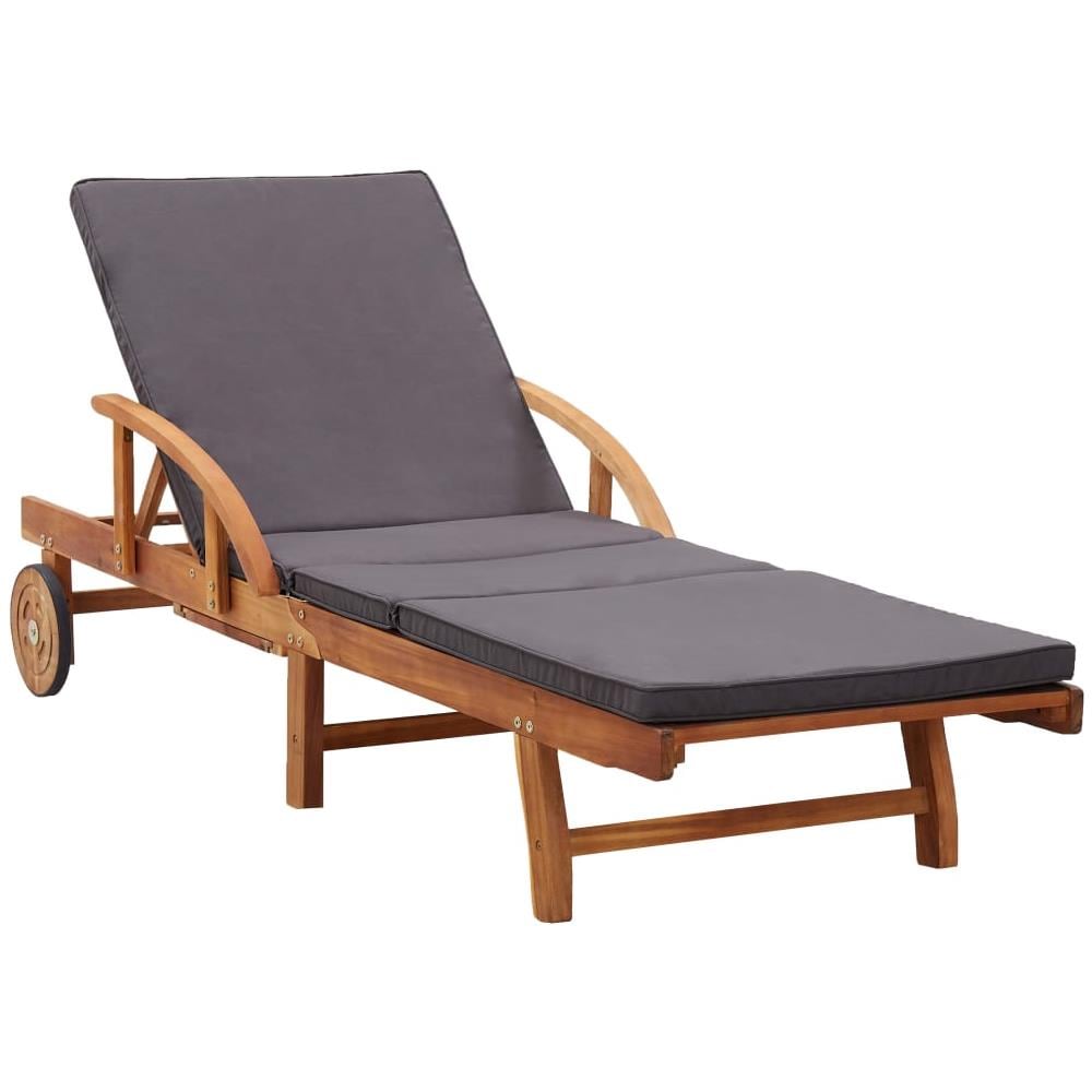 Lettino Prendisole con Cuscino in Legno Massello di Acacia - Foto 1