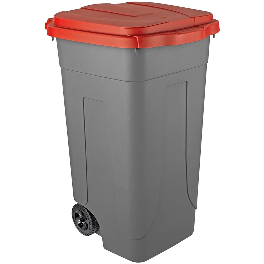 Bidone Carrellato Per Raccolta Differenziata Grigio 80 Litri - Fondo Grigio Con Coperchio Rosso - Foto 1
