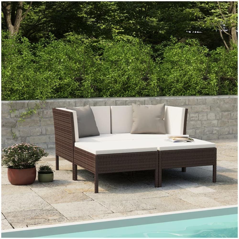 Set Divani Da Giardino 4 Pz Con Cuscini In Polyrattan Marrone - Foto 1