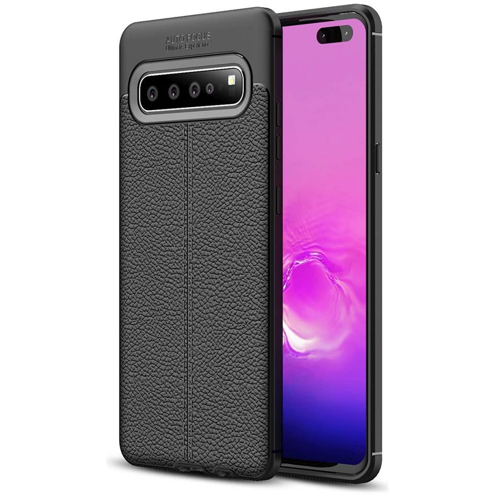 Custodia Compatibile Con Samsung Galaxy S10 5g In Nero Profondo - Coperchio Protettivo In Silicone Tpu Con Applicazione Di Finta Pelle Nobile - Foto 1