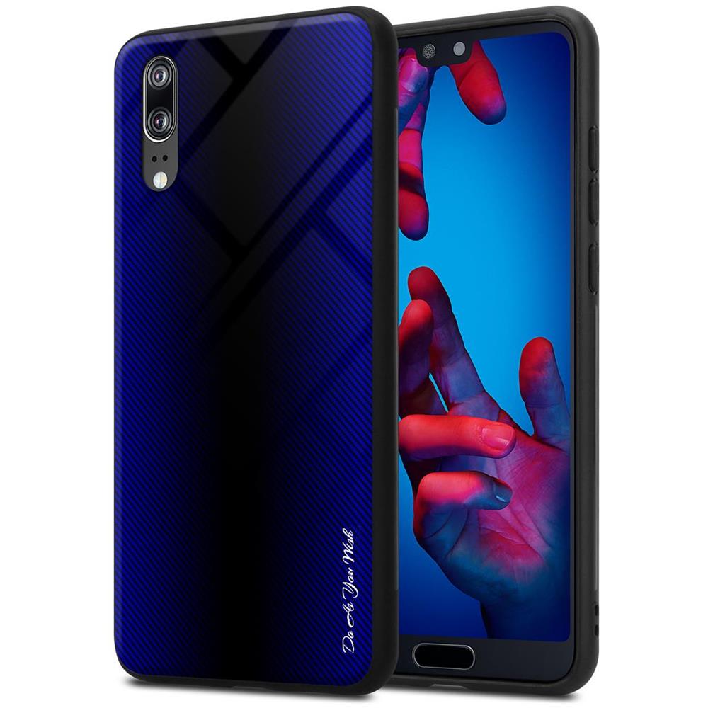 Custodia Compatibile Con Huawei P20 - Ottica A Strisce In Cobalto Viola - Coperchio Protettivo In Vetro Temperato E Silicone Tpu - Foto 1