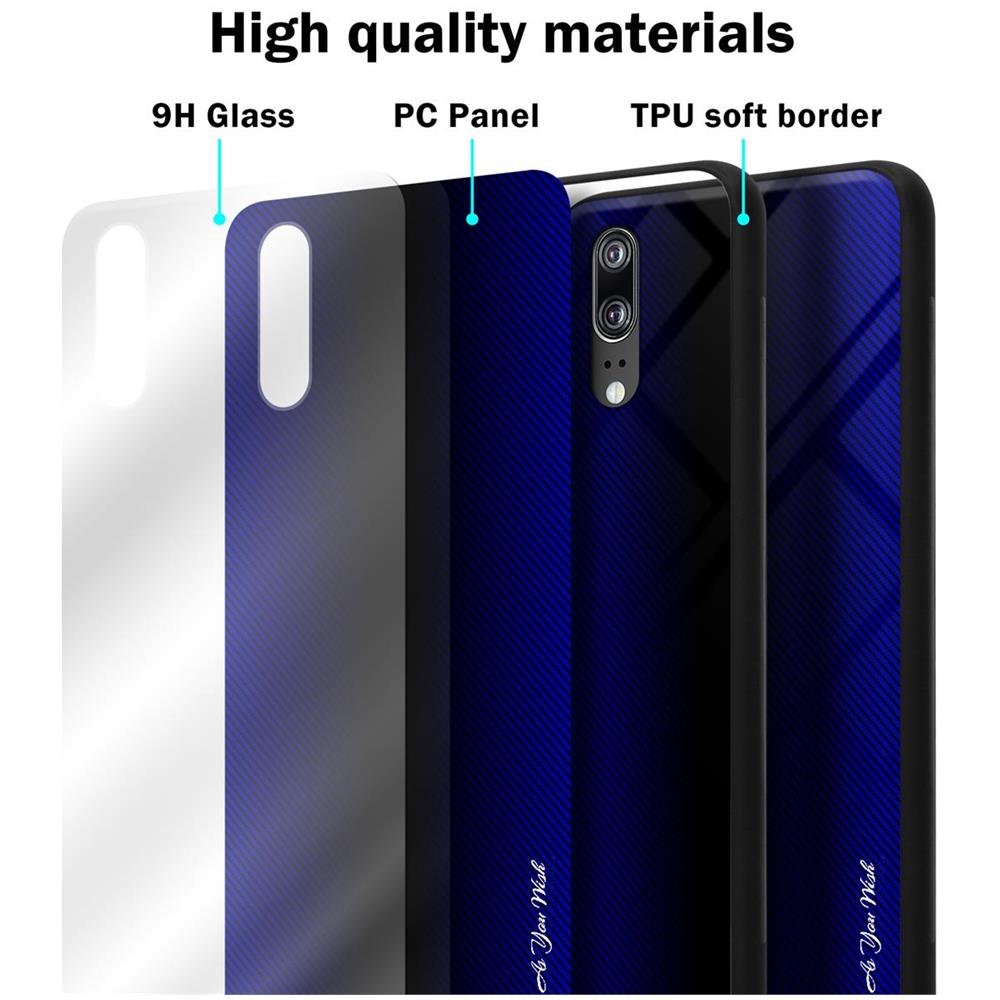Custodia Compatibile Con Huawei P20 - Ottica A Strisce In Cobalto Viola - Coperchio Protettivo In Vetro Temperato E Silicone Tpu - Foto 7
