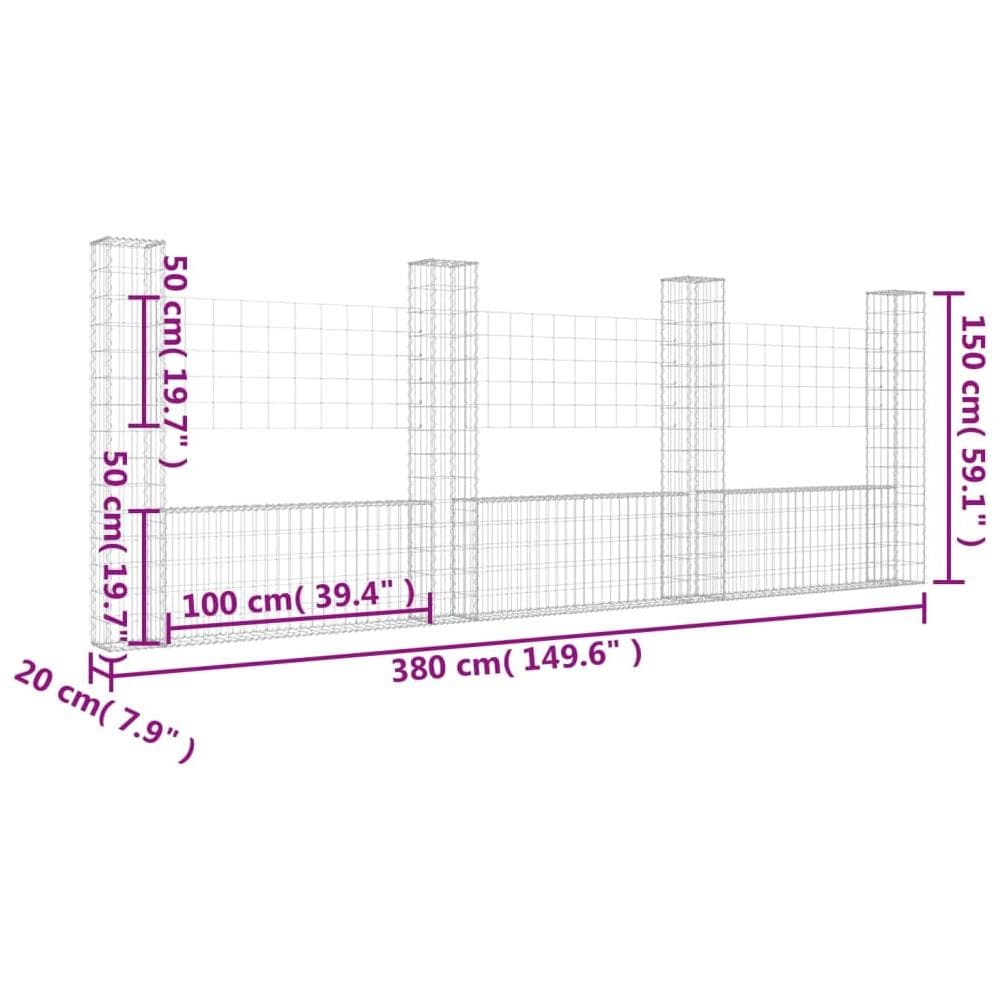 Cesto Gabbione A U Con 4 Pali In Ferro 380x20x150 Cm - Foto 5