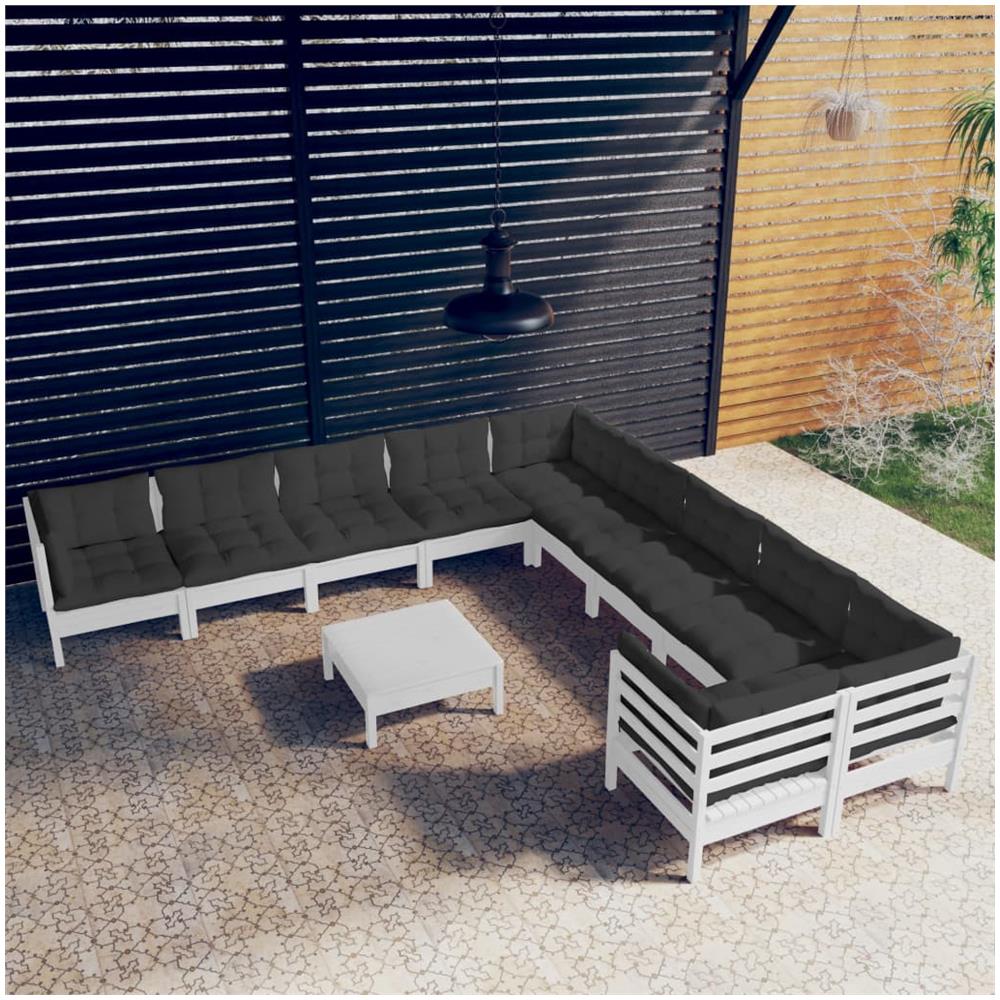 Set Divani Da Giardino 11 Pz Con Cuscini Bianchi Legno Di Pino - Foto 1
