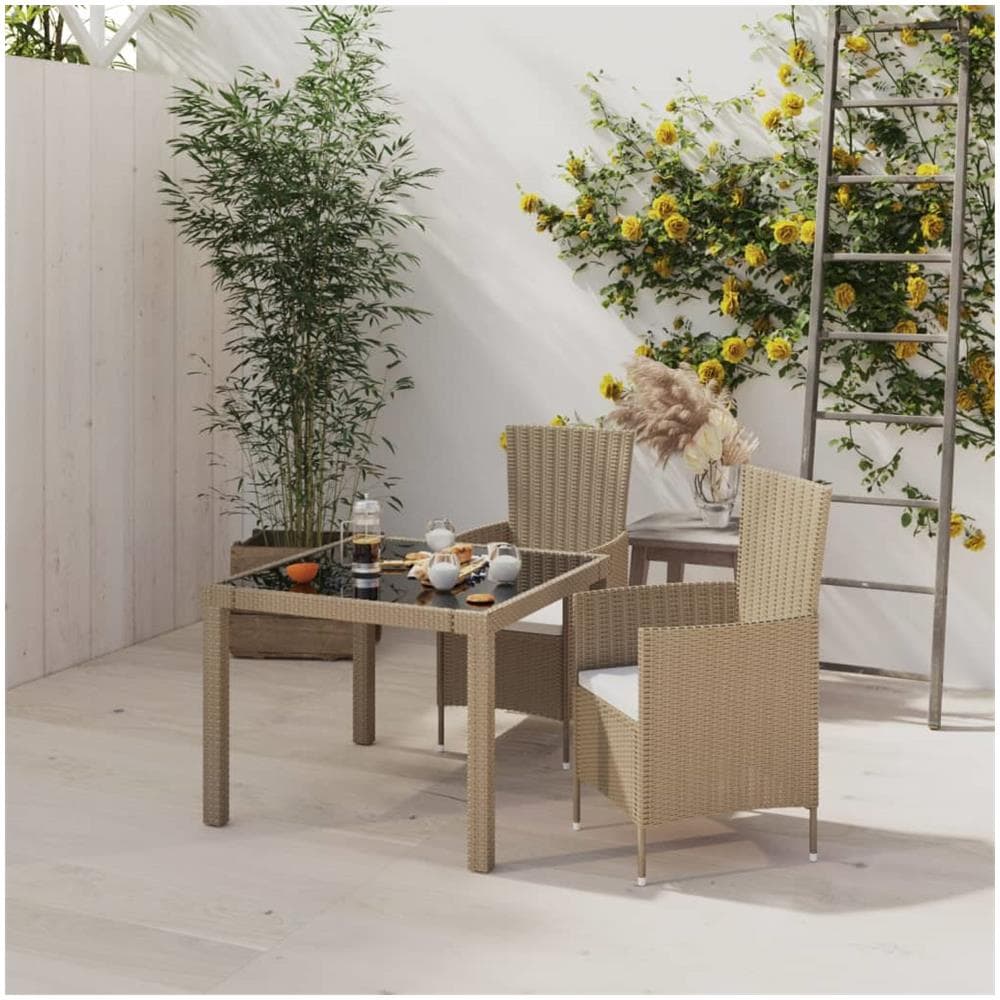 Set Mobili Da Giardino 3 Pz Con Cuscini In Polyrattan Beige - Foto 1