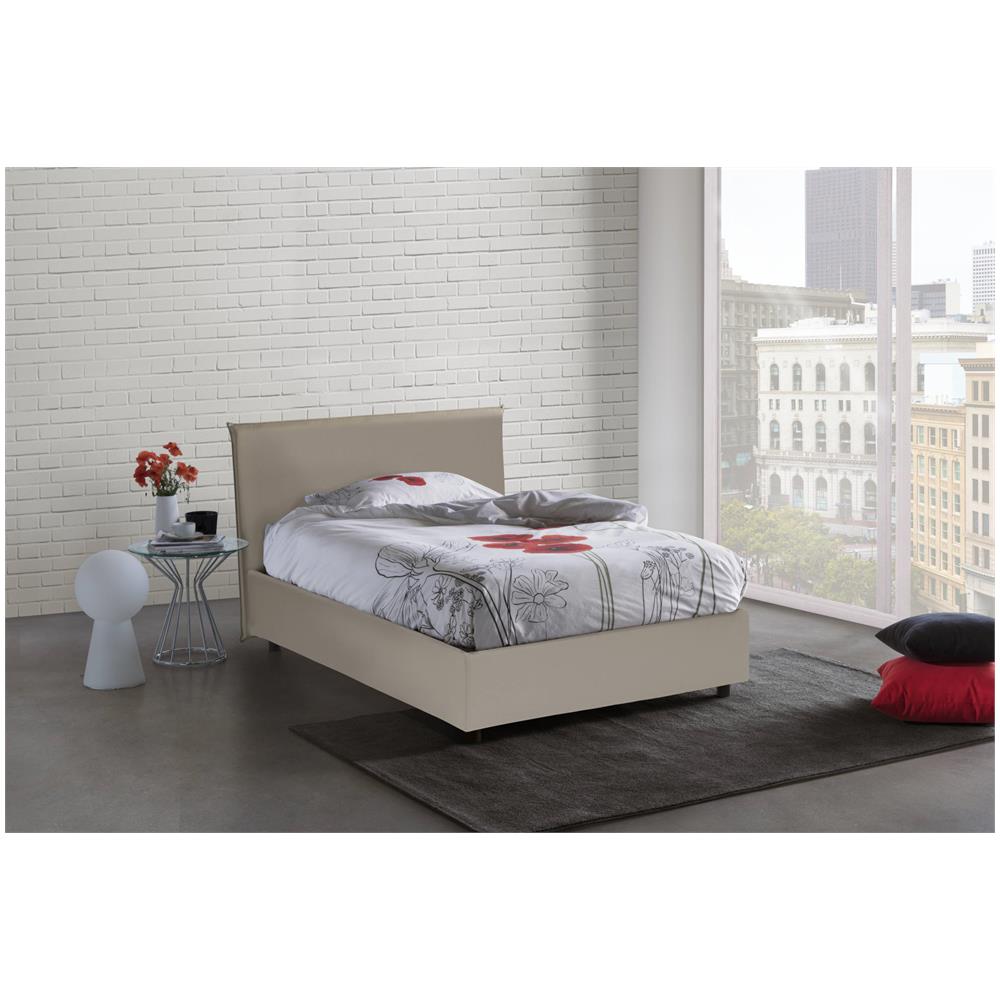 Letto Piazza E Mezza Artemisia, Letto Contenitore Con Rivestimento In Ecopelle, 100% Made In Italy, Apertura Frontale, Adatto Per Materasso Cm 120x190, Tortora - Foto 1