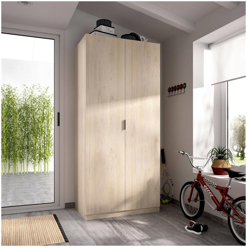 Guardaroba Giovo, Mobile Appendiabiti Per Camera Da Letto, Armadio A 2 Ante Battenti, 81x52h184 Cm, Rovere - Foto 1