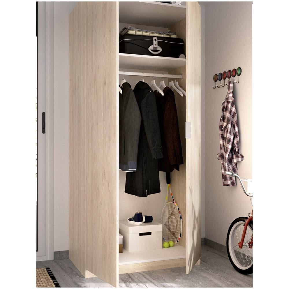 Guardaroba Giovo, Mobile Appendiabiti Per Camera Da Letto, Armadio A 2 Ante Battenti, 81x52h184 Cm, Rovere - Foto 4