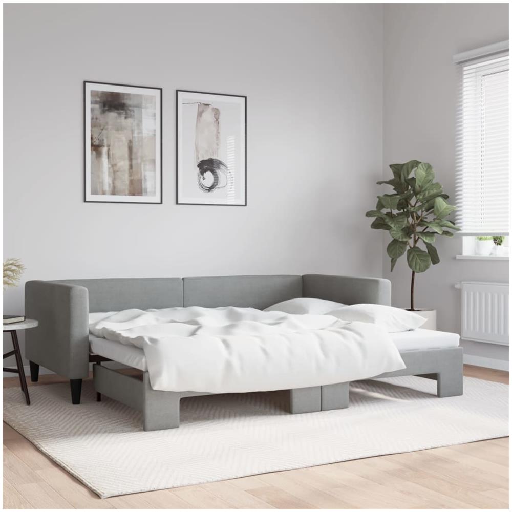 Divano Letto Con Letto Estraibile Grigio Chiaro 90x190 Tessuto - Foto 1