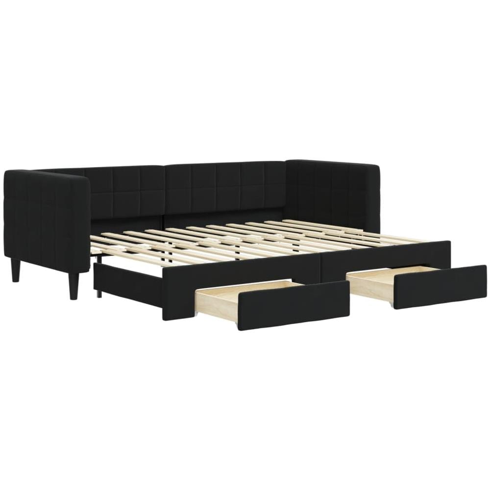 Divano Letto Estraibile Con Cassetti Nero 80x200 Cm In Velluto - Foto 2