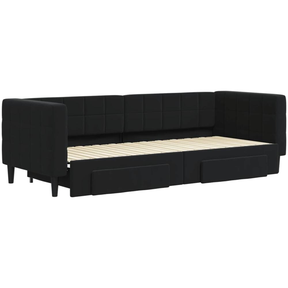 Divano Letto Estraibile Con Cassetti Nero 80x200 Cm In Velluto - Foto 3