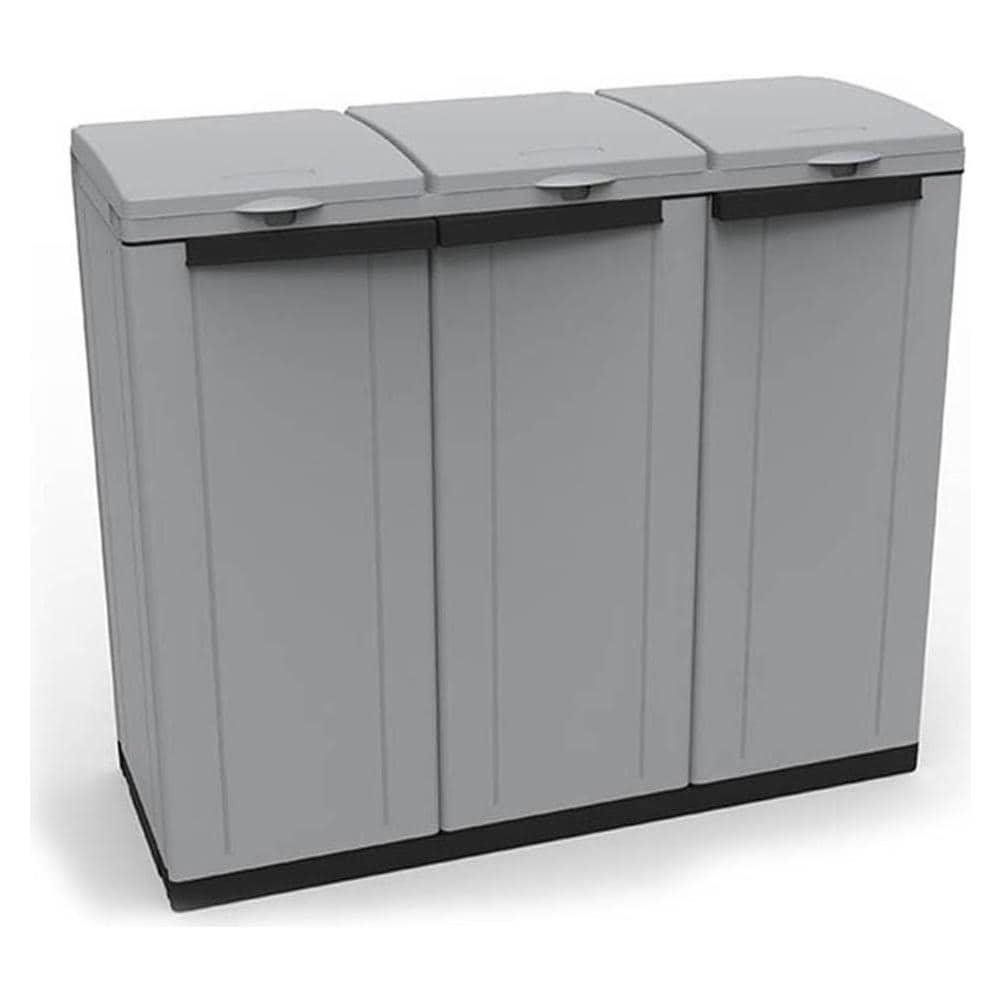 Armadio ECOLINE 3 per Raccolta Differenziata dei Rifiuti 3 Ante Battenti e 3 Coperchi Dimensioni 102 x 39 x 89 cm Colore Grigio - Foto 1