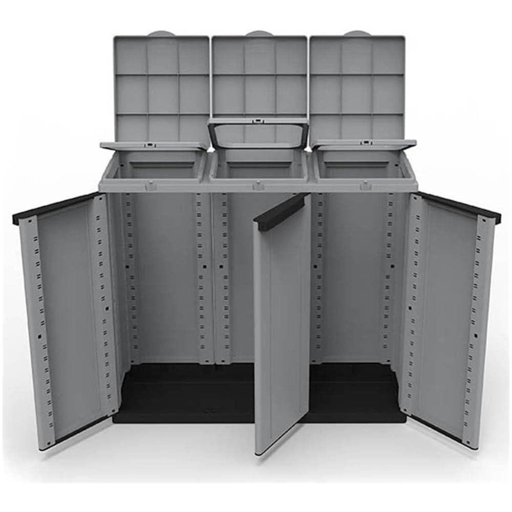 Armadio ECOLINE 3 per Raccolta Differenziata dei Rifiuti 3 Ante Battenti e 3 Coperchi Dimensioni 102 x 39 x 89 cm Colore Grigio - Foto 2