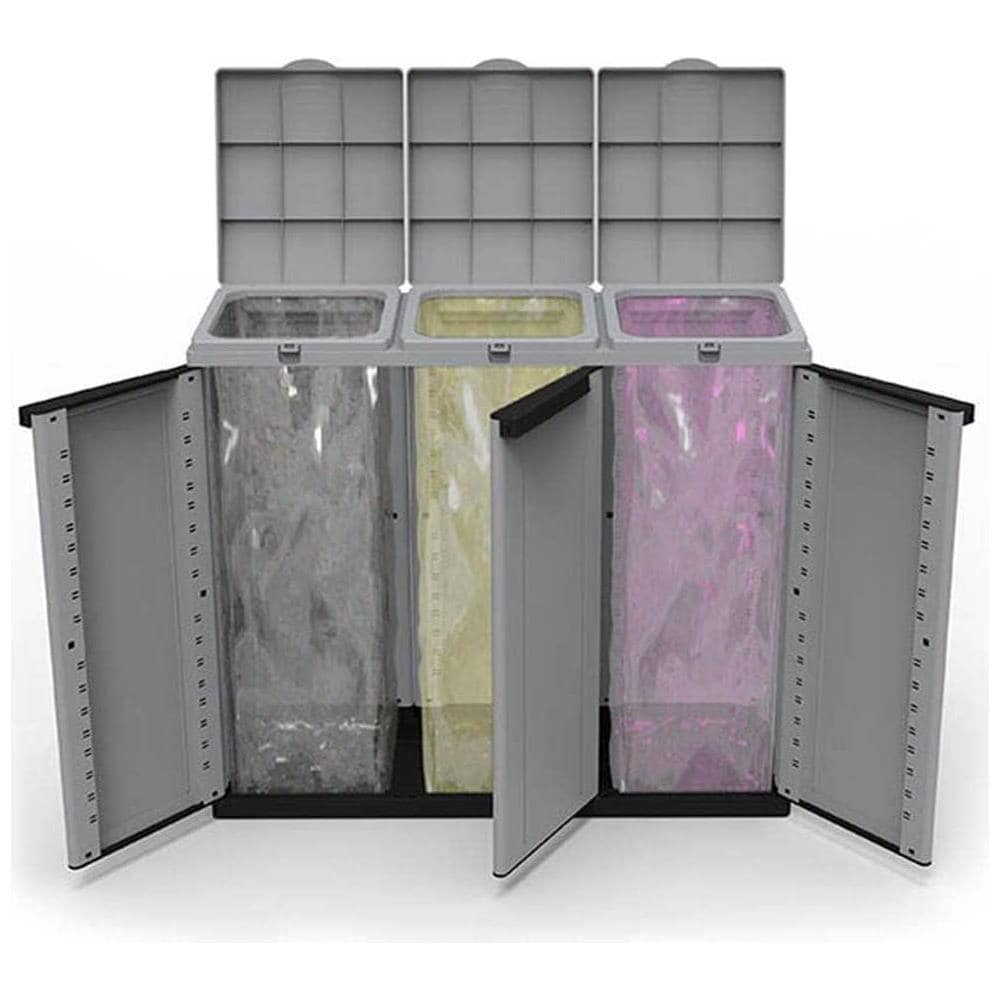 Armadio ECOLINE 3 per Raccolta Differenziata dei Rifiuti 3 Ante Battenti e 3 Coperchi Dimensioni 102 x 39 x 89 cm Colore Grigio - Foto 3