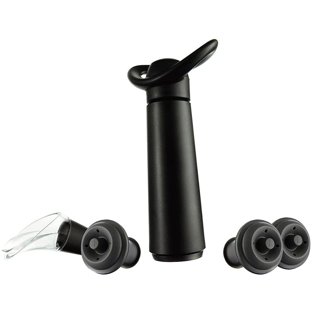 Set Salvavino Con Tappi Per Il Vuoto E Versatore Vacu Vin, 5 Pezzi Nero - Foto 1